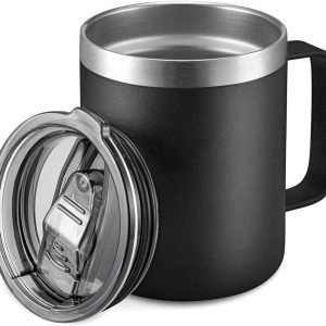 12oz Stainl Insulated Coffee Mug with Handle, Double Wall Vacuum Travel Mug, Tumbler Cup with Sliding Lid, Black