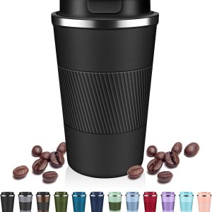 Insulated Coffee Tumblers with Flip Lid 12oz / 17oz, Stainl Travel Coffee Mug Leak Proof, Vacuum Insulated Coffee Mug Reusable Cup, Keeps Cold and Hot for Coffee Tea