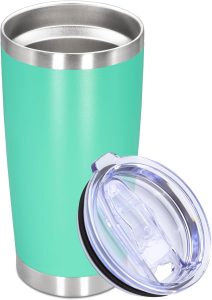 20oz Tumbler Stainl Tumbler Cup with Lid Vacuum Insulated Double Wall Travel Mug, Durable Powder Coated Travel Coffee Tumbler Mug for Hot & Cold Drinks, Light Blue,1 Pack