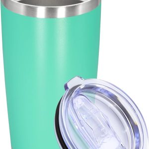 20oz Tumbler Stainl Tumbler Cup with Lid Vacuum Insulated Double Wall Travel Mug, Durable Powder Coated Travel Coffee Tumbler Mug for Hot & Cold Drinks, Light Blue,1 Pack