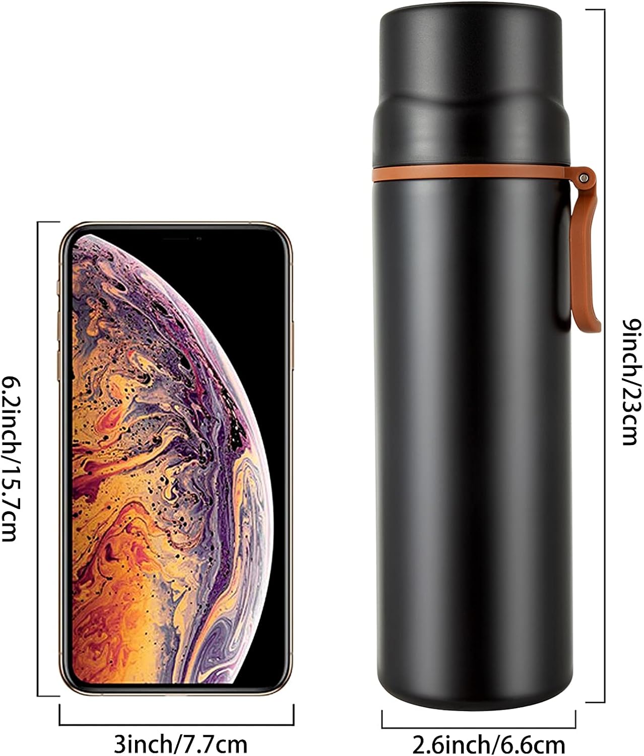 Insulated Water Bottle-Stainl Vacuum Coffee Cup with Handle,Flask Double Walled Sport Travel Mug with Leakproof Lid,Keep Hot & Cold 12 Hours Free 15oz(Black) - Image 2