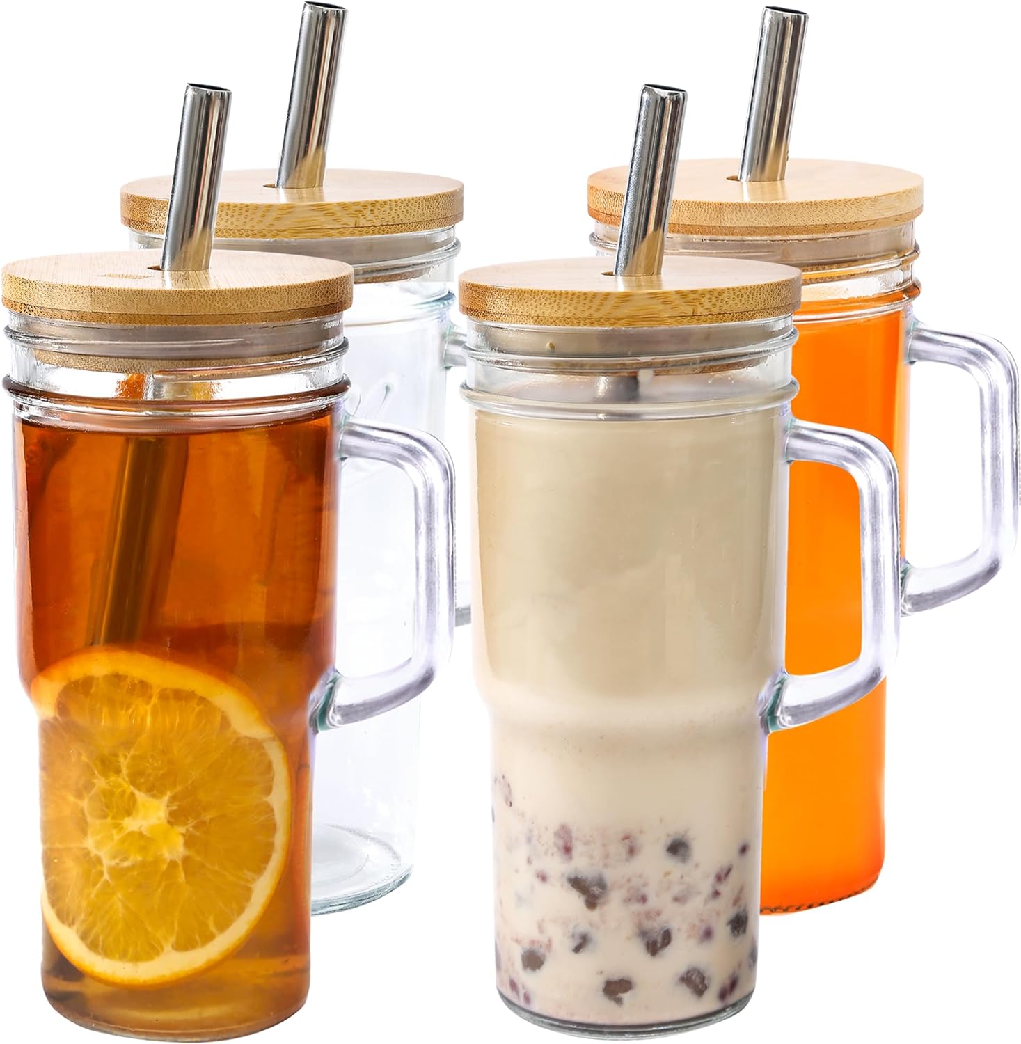 24oz Glass Cups with Lids and Straws - Glass Tumbler cup with boo lids and straw iced coffee cup